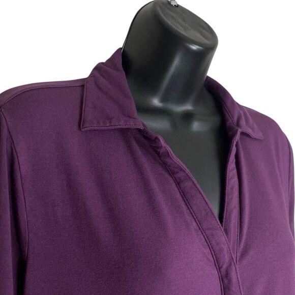 J Jill Polo Dress Womens M Purple V-Neck Collared 1/4 Button Long Sleeve Stretch - Picture 1 of 12